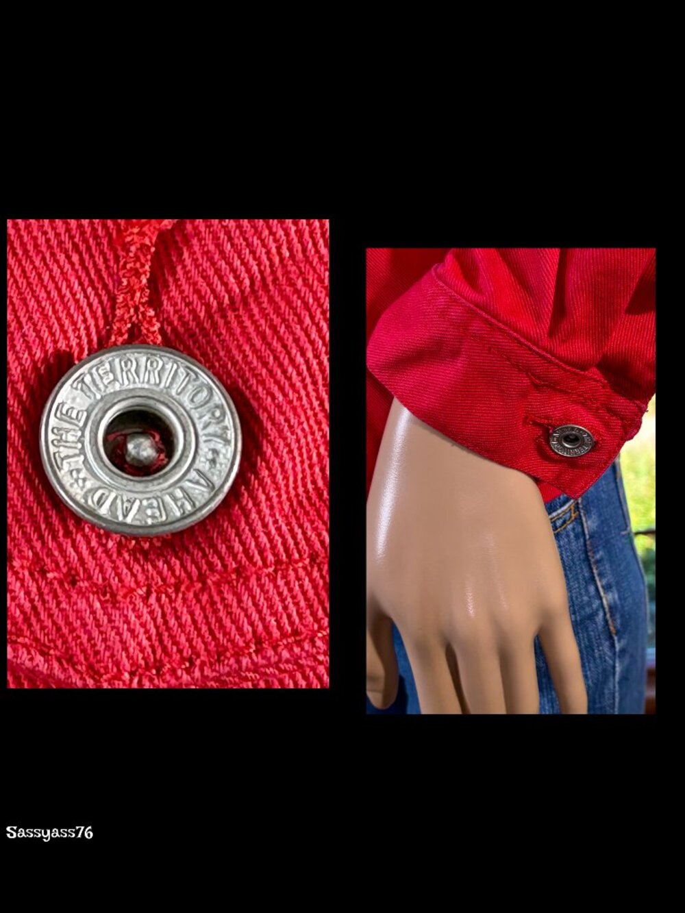 🆕THE TERRITORY AHEAD▪️Red 100% Cotton Seamed Fitted Jean Jacket - Picture 5 of 7